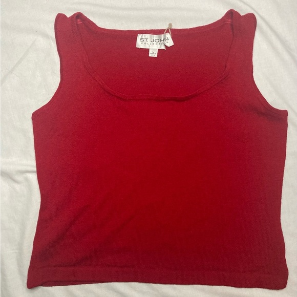 St. John Tops - St. John Santana Scoop Neck Knit Red Fitted Sleeveless Tank Top Size Large